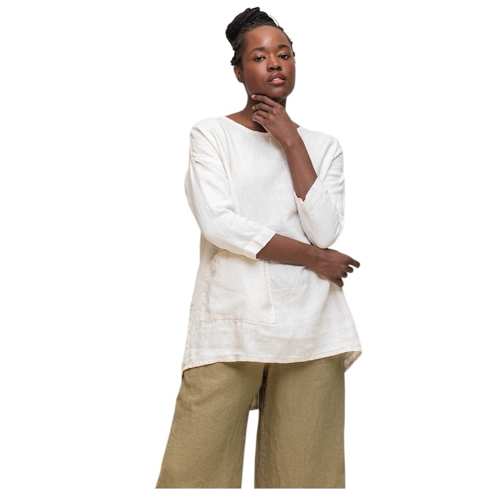 ELIZABETH SUZANN Harper Slub Gauze Long Sleeve Linen Tunic